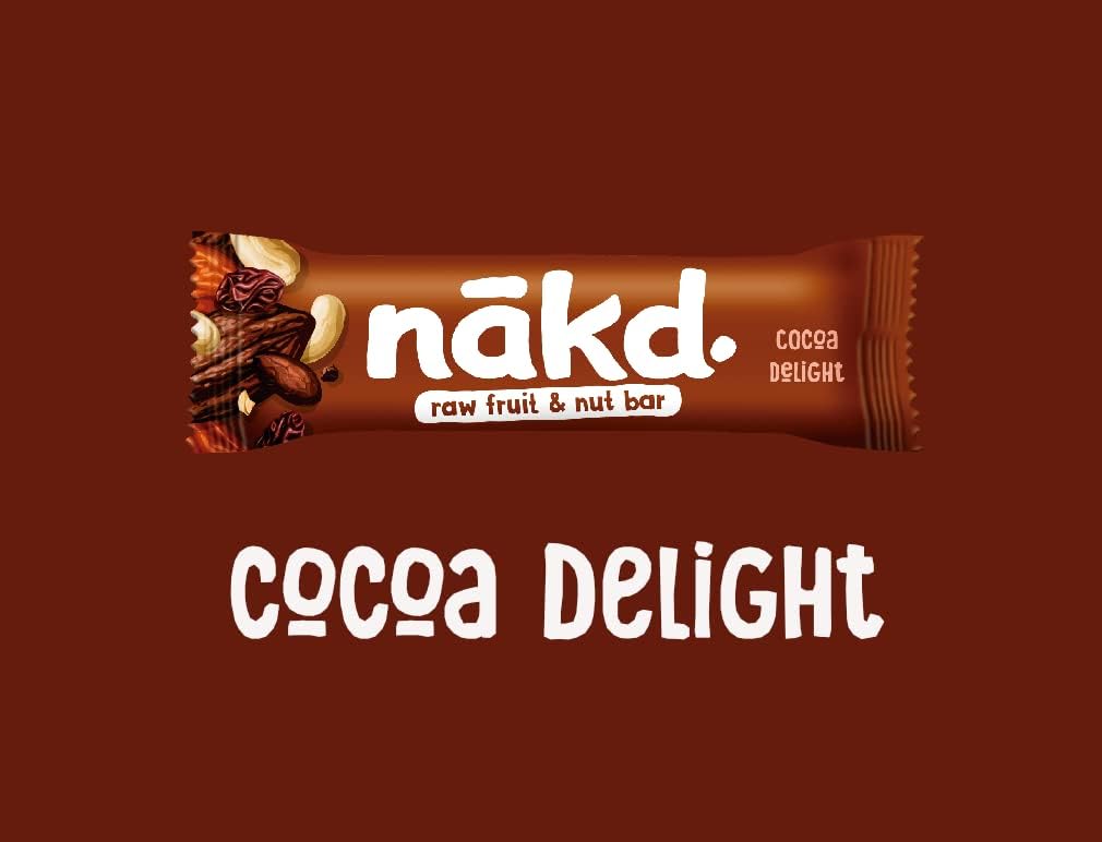 Barritas Nakd Cocoa Delight 18 x 35 g – Fruta y Frutos Secos Crudos, Sin Azúcar Añadido, Veganas