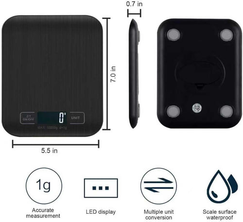 Báscula Digital de Cocina VIBOOS 10 kg – Precisión 1 g, Pantalla LCD, Función Tara (Negro)