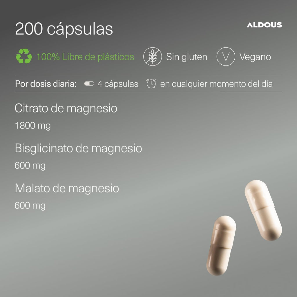 ALDOUS Magnesio Complex - 3000mg - Triple Magnesio Bisglicinato, Citrato y Malato