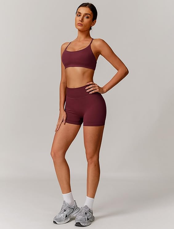 IMEKIS Conjunto Deportivo Mujer 2 Piezas - Sujetador Crossback y Shorts de Cintura Alta