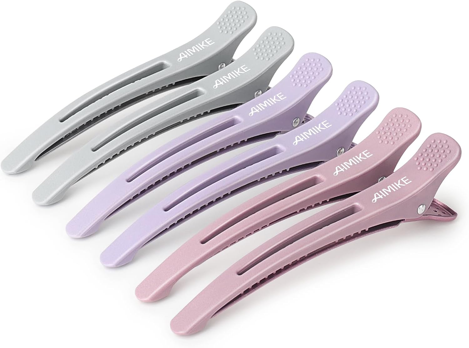 Pinzas de Peluquería Profesionales AIMIKE 6 Unidades – Pico de Pato con Banda de Silicona, Sin Marcas, Colores Morandi