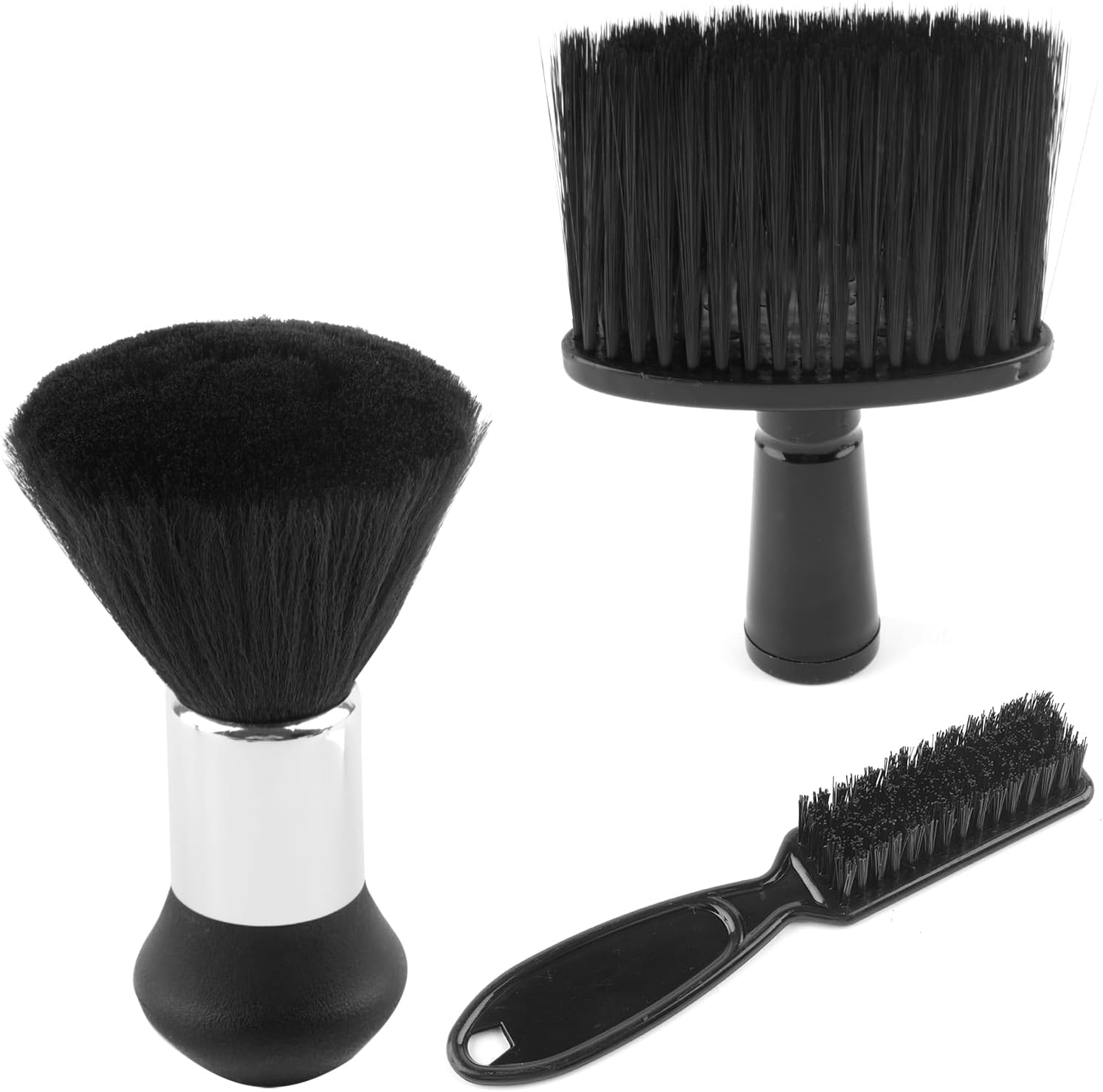 Set 3 Cepillos de Peluquería Svalor – Cepillo de Cuello, Plano y Cuadrado, Cerdas Suaves, Reutilizable (Negro/Blanco)