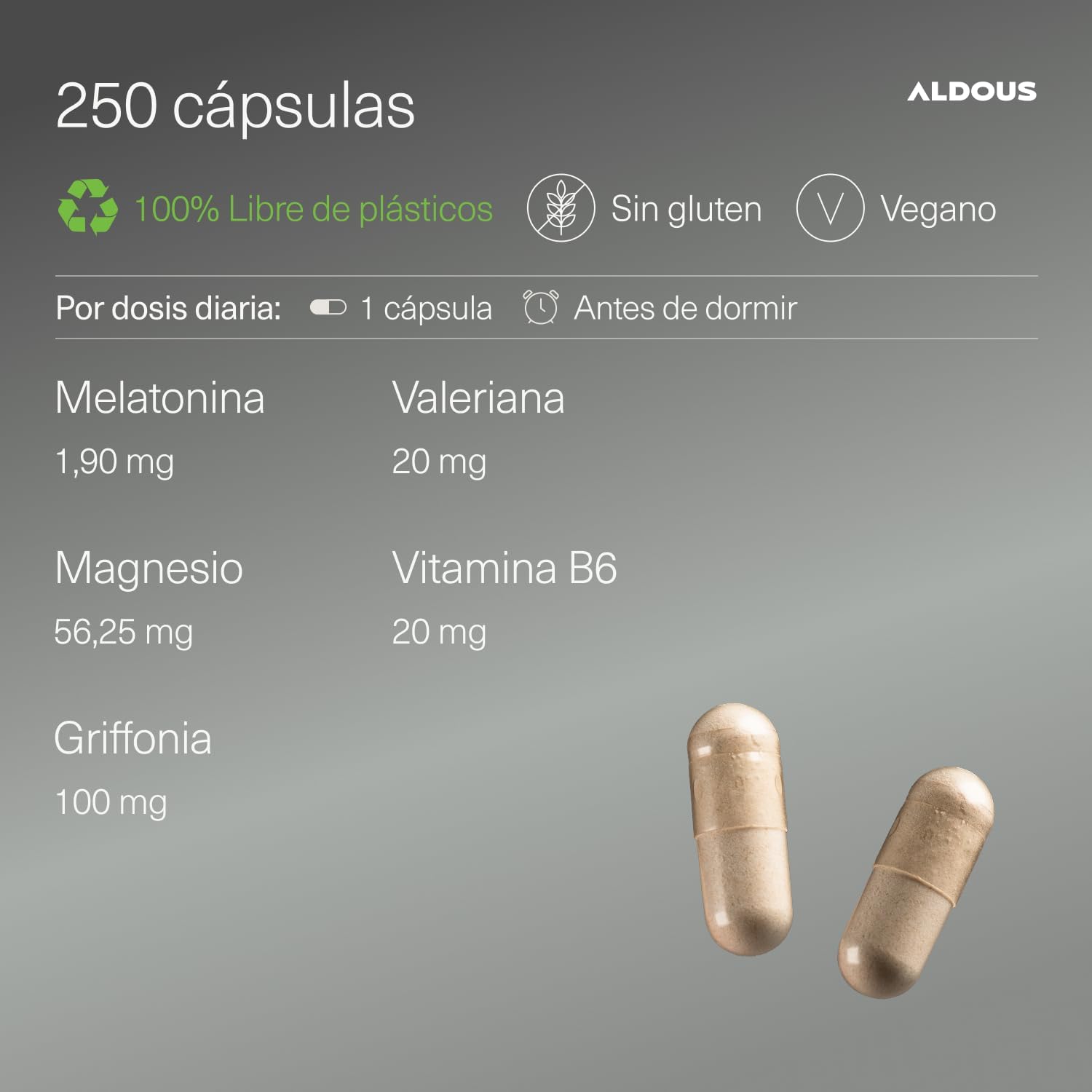 Melatonina 1,9mg + Magnesio, Valeriana y 5HTP | Sueño – Aldous