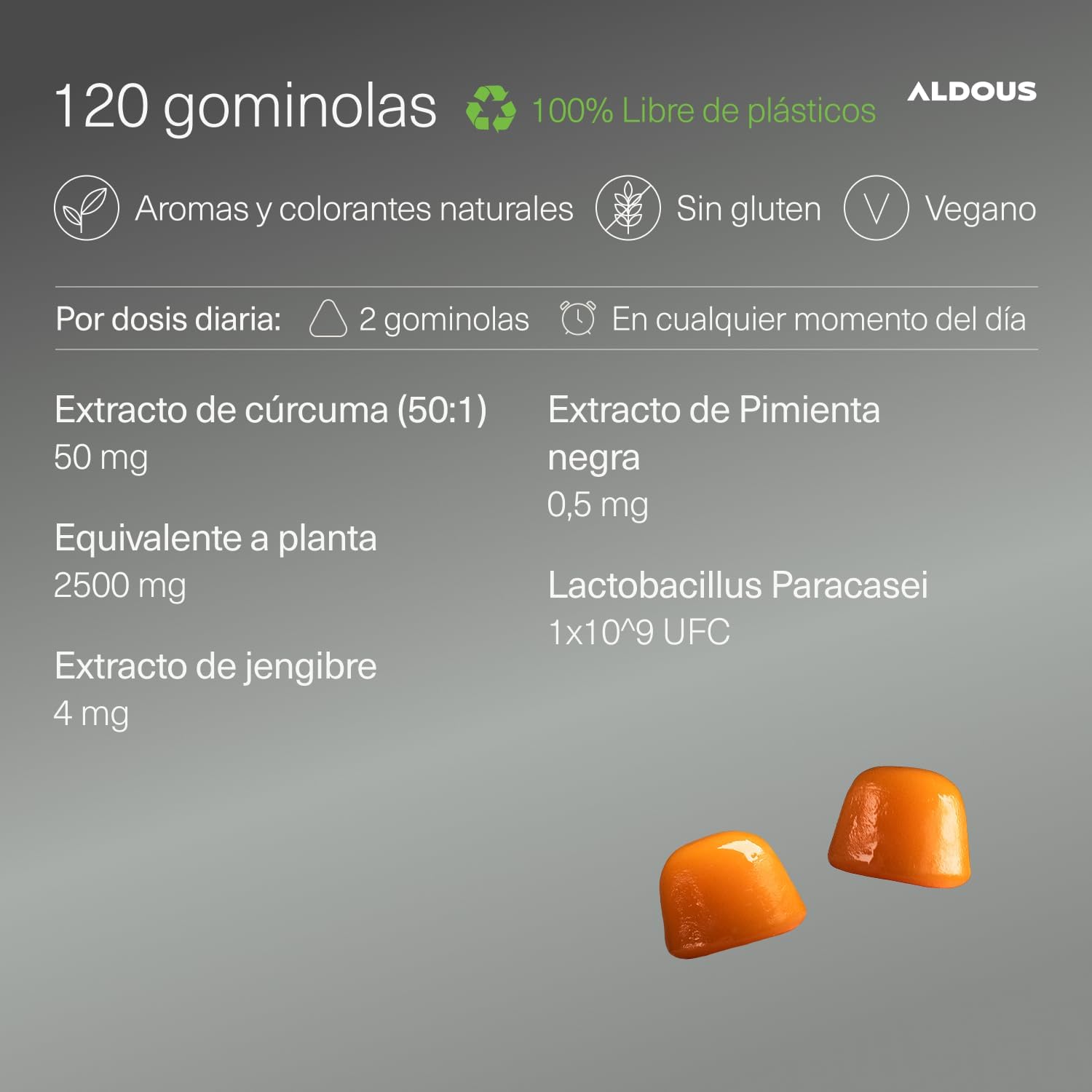 Cúrcuma Gominolas con Jengibre, Pimienta y Probióticos – Aldous