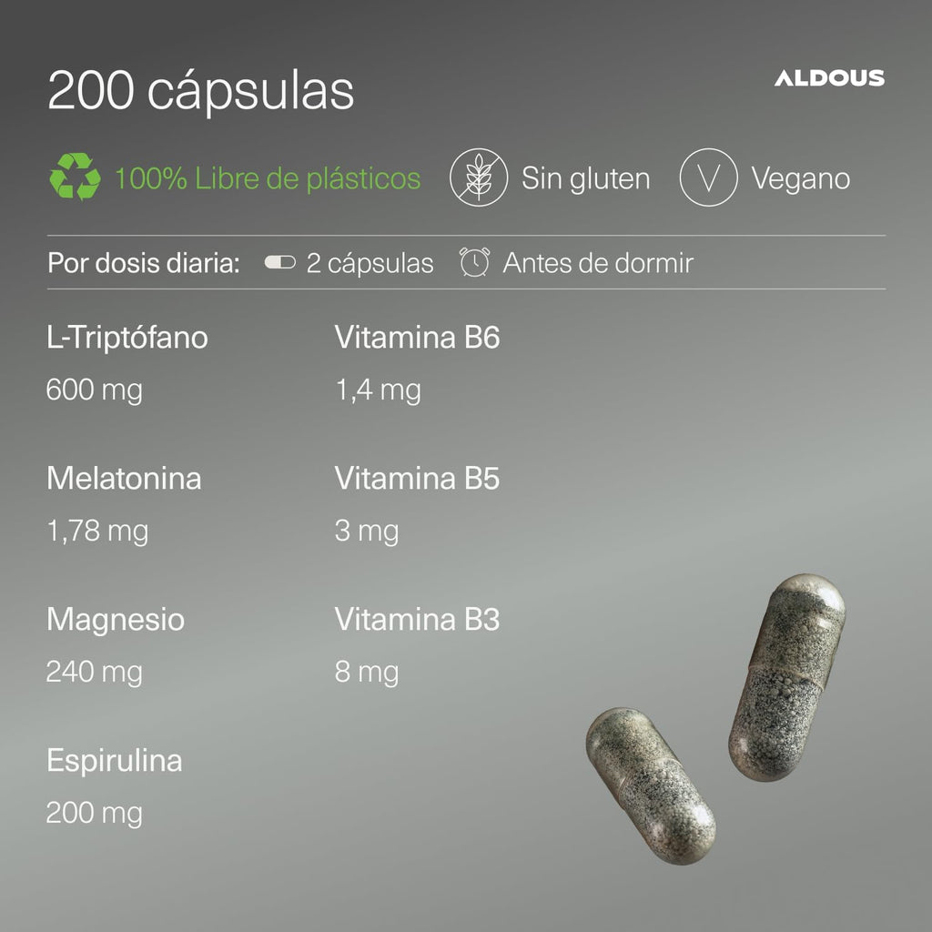 Triptófano + Melatonina 1,78mg + Magnesio | Sueño – Aldous