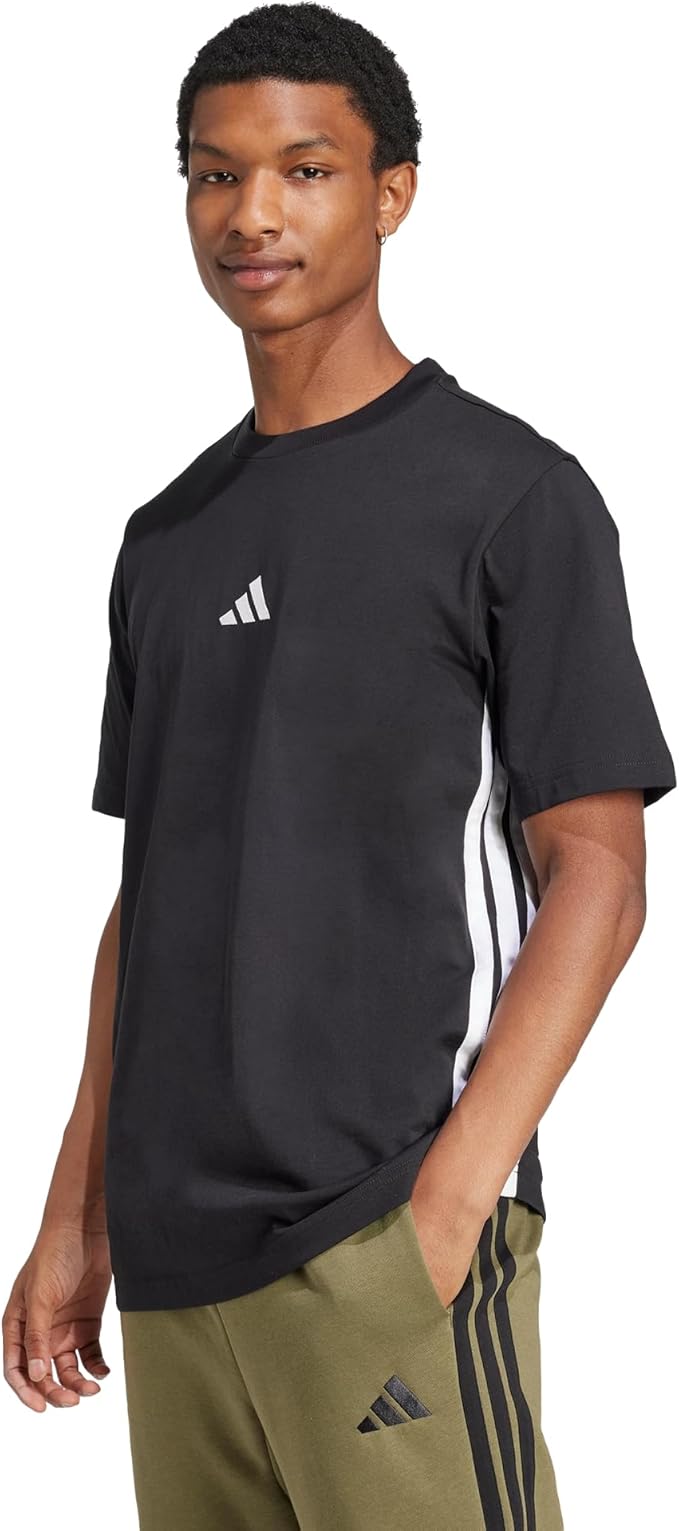 Adidas Camiseta Hombre Essential Three Stripes - 100% Algodón, Cuello Redondo