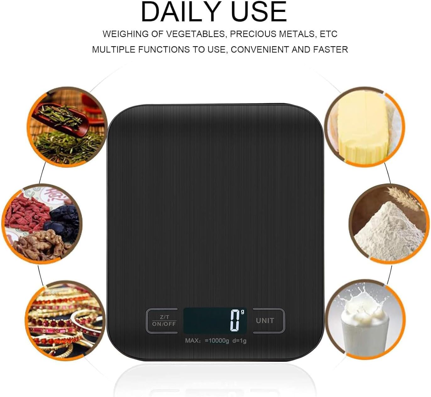 Báscula Digital de Cocina VIBOOS 10 kg – Precisión 1 g, Pantalla LCD, Función Tara (Negro)