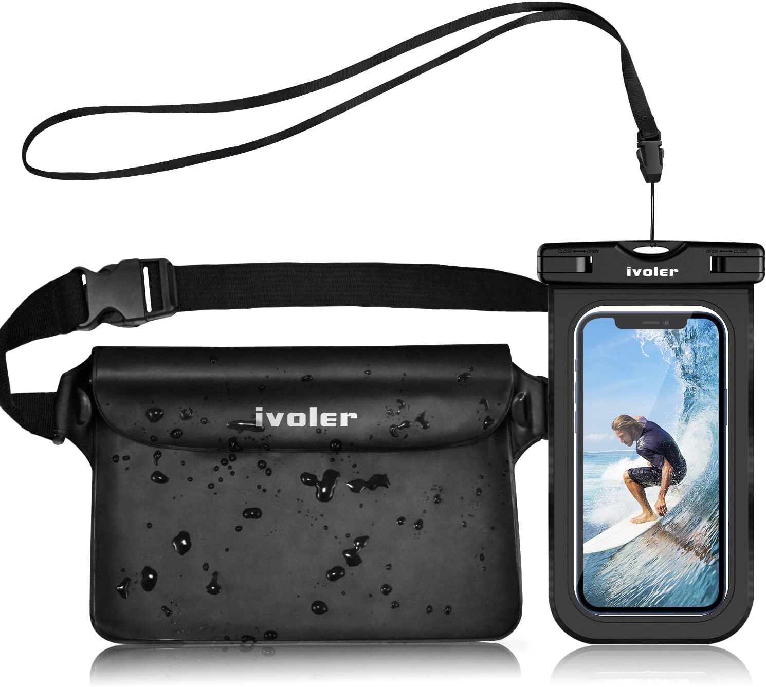 ivoler Set 2 en 1 Bolsa Waterproof + Funda Movil Impermeable - Playa y Deporte