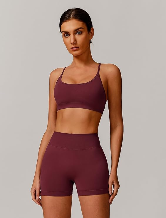 IMEKIS Conjunto Deportivo Mujer 2 Piezas - Sujetador Crossback y Shorts de Cintura Alta