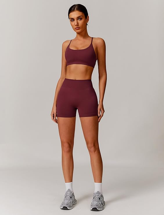 IMEKIS Conjunto Deportivo Mujer 2 Piezas - Sujetador Crossback y Shorts de Cintura Alta