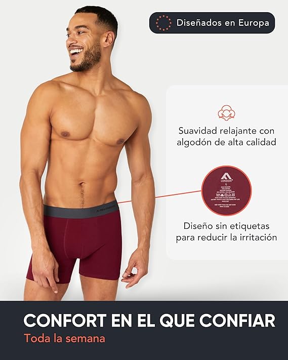 FM London Pack de 7 Boxer Briefs para Hombre - Algodón Suave, Transpirable y Elastico