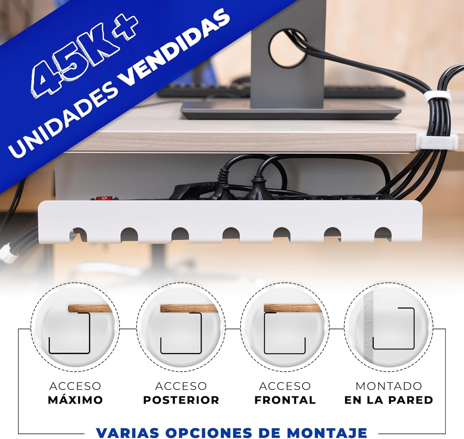 HOMEPROTEK Bandeja Organizador Cables Escritorio - Kit Completo Gestion de Cables Blanco