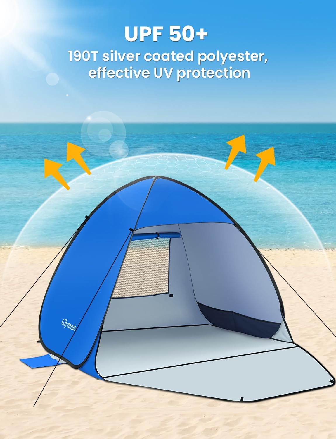 Glymnis Tienda de Playa Pop Up 2-3 Personas UPF 50+ Instantanea Portatil
