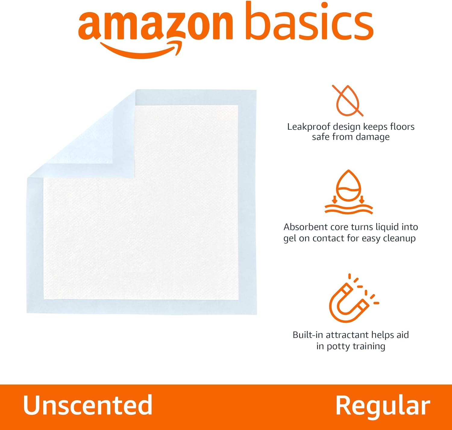 Empapadores para Perros Amazon Basics 50 Unidades – 5 Capas, Secado Rápido, Antifugas, 56 x 56 cm (Azul)