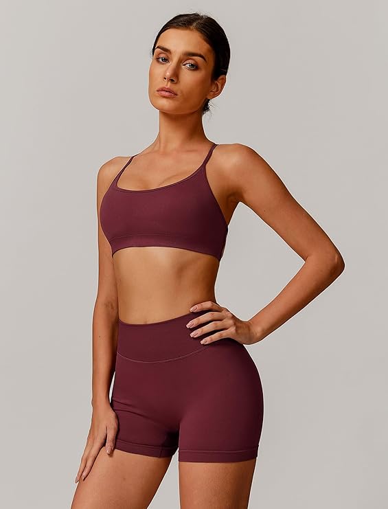 IMEKIS Conjunto Deportivo Mujer 2 Piezas - Sujetador Crossback y Shorts de Cintura Alta