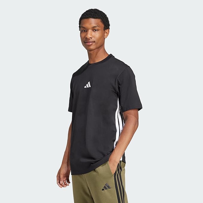 Adidas Camiseta Hombre Essential Three Stripes - 100% Algodón, Cuello Redondo