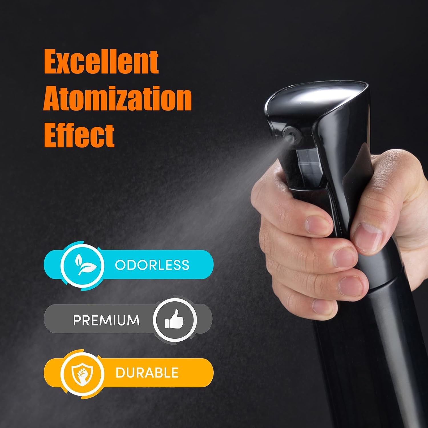 Pulverizador GRIFEMA 300 ml Negro – Niebla Fina, Uso 360°, Continuo, Recargable y Ergonómico