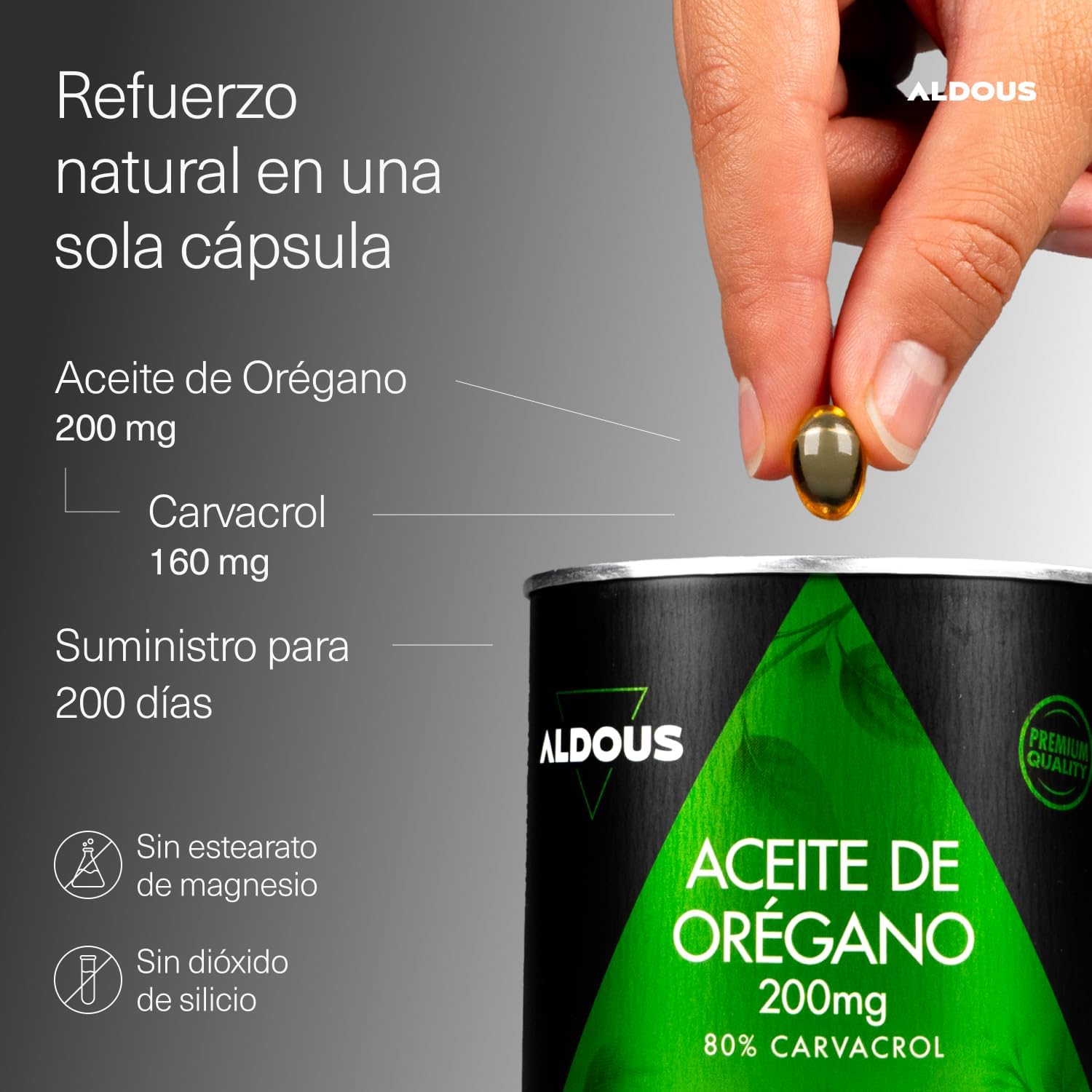 Aceite de Orégano 80% Carvacrol 160mg | 200 Cápsulas – Aldous