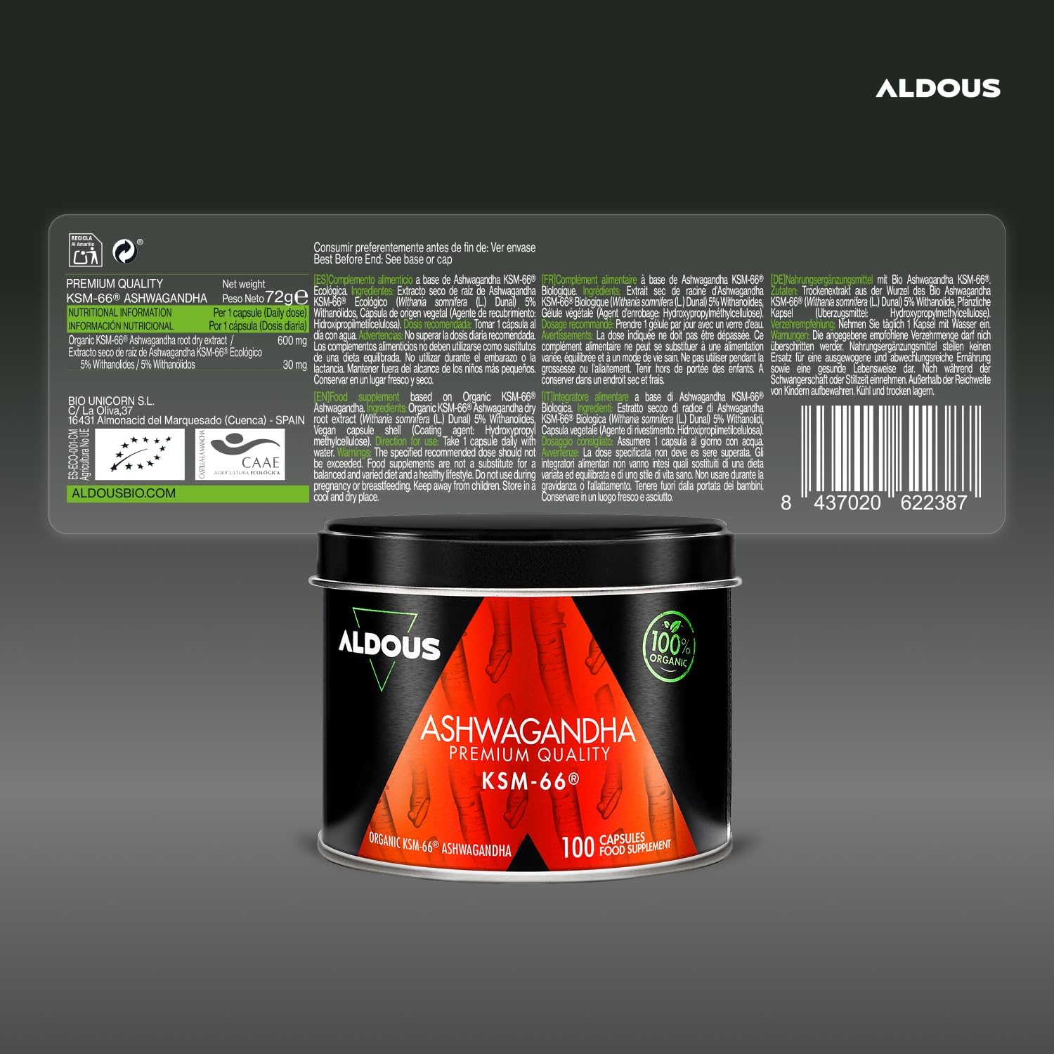 Ashwagandha KSM-66 Ecológica 600mg | Adaptogéno – Aldous
