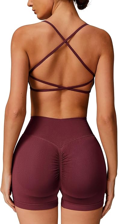 IMEKIS Conjunto Deportivo Mujer 2 Piezas - Sujetador Crossback y Shorts de Cintura Alta