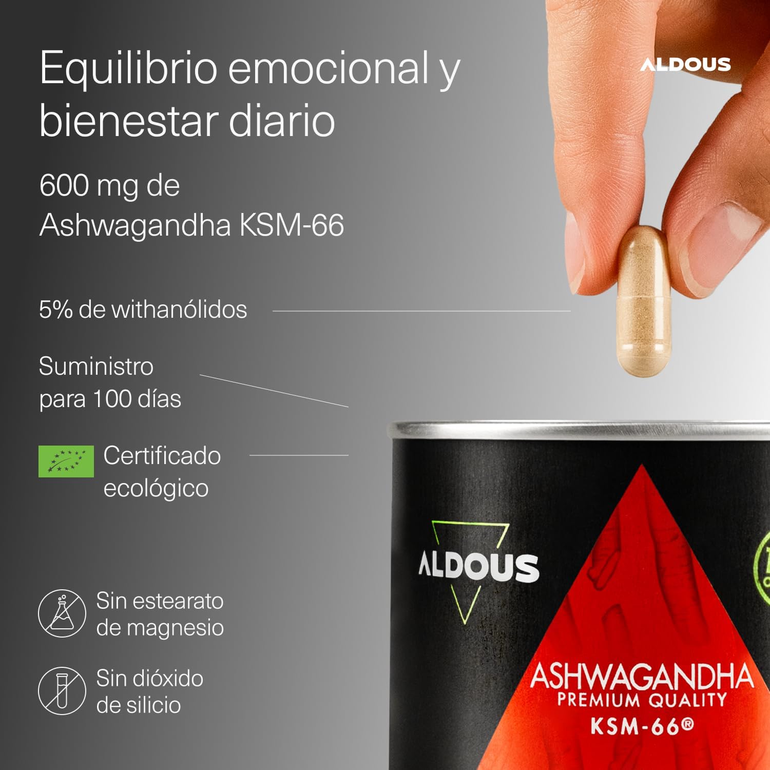 Ashwagandha KSM-66 Ecológica 600mg | Adaptogéno – Aldous