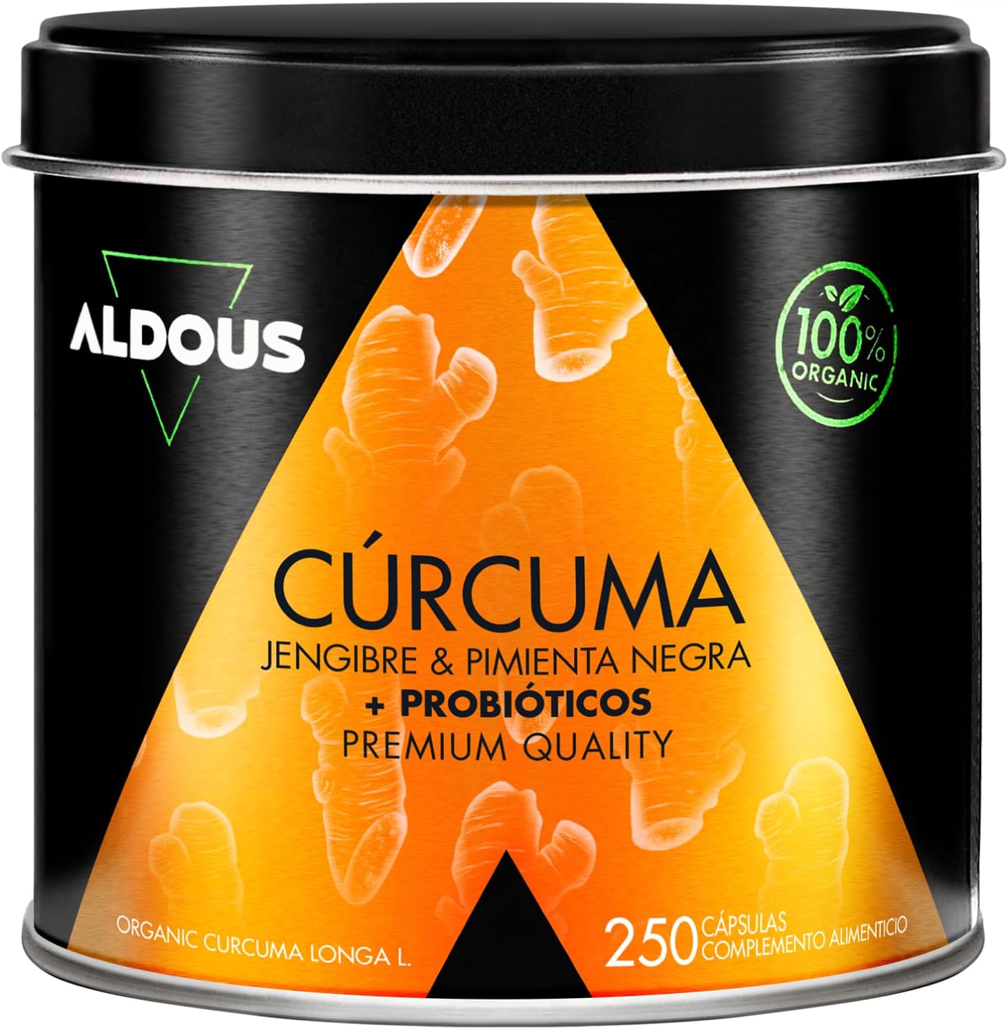 ALDOUS  PROBIÓTICOS + BIO Cúrcuma con Jengibre y Pimienta Negra - 1460mg - con Curcumina y Piperina - Antiinflamatorio Natural 250 capsulas