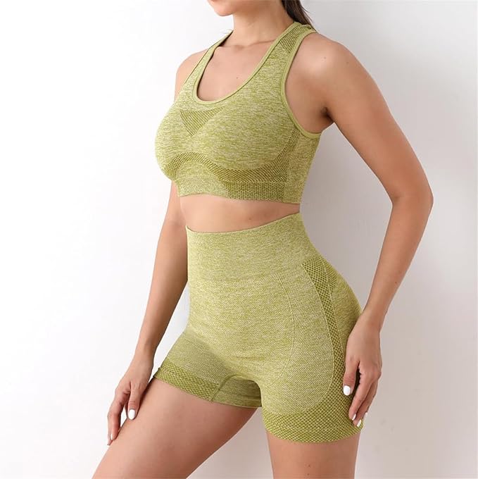 Conjunto Deportivo Mujer 2 Piezas Verano - Top Crop y Leggings Cortos de Cintura Alta