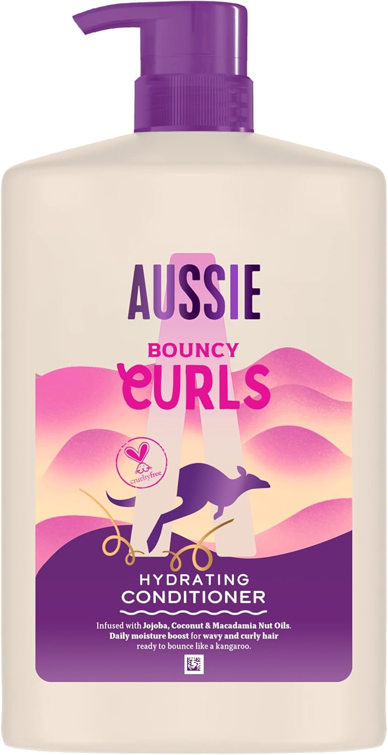 Aussie Bouncy Curls Acondicionador Hidratante 1000ml, hidratación Diaria para pelo Ondulado y Rizado, enriquecido con Aceites de Jojoba, Coco y Macadamia, sin Aplastar, vegano y CrueltyFree