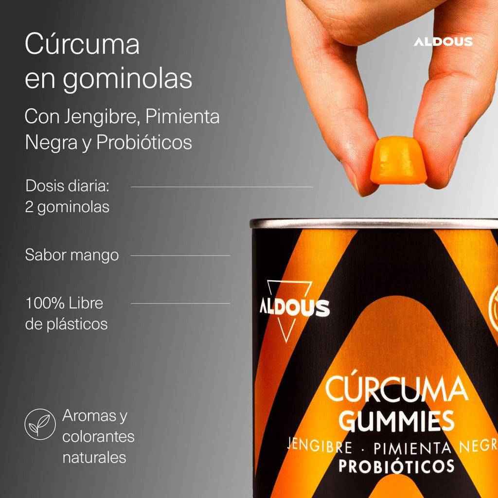 Cúrcuma Gominolas con Jengibre, Pimienta y Probióticos – Aldous