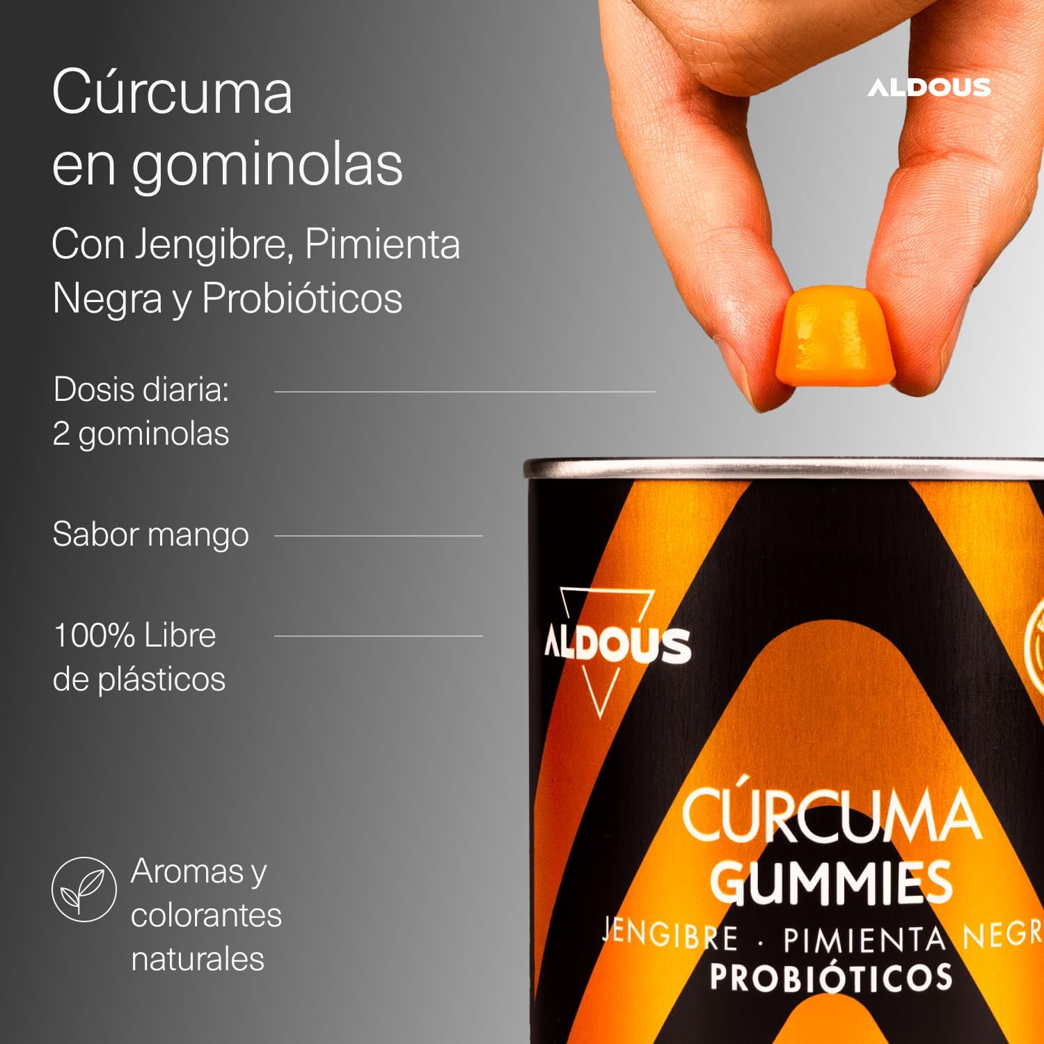 Cúrcuma Gominolas con Jengibre, Pimienta y Probióticos – Aldous