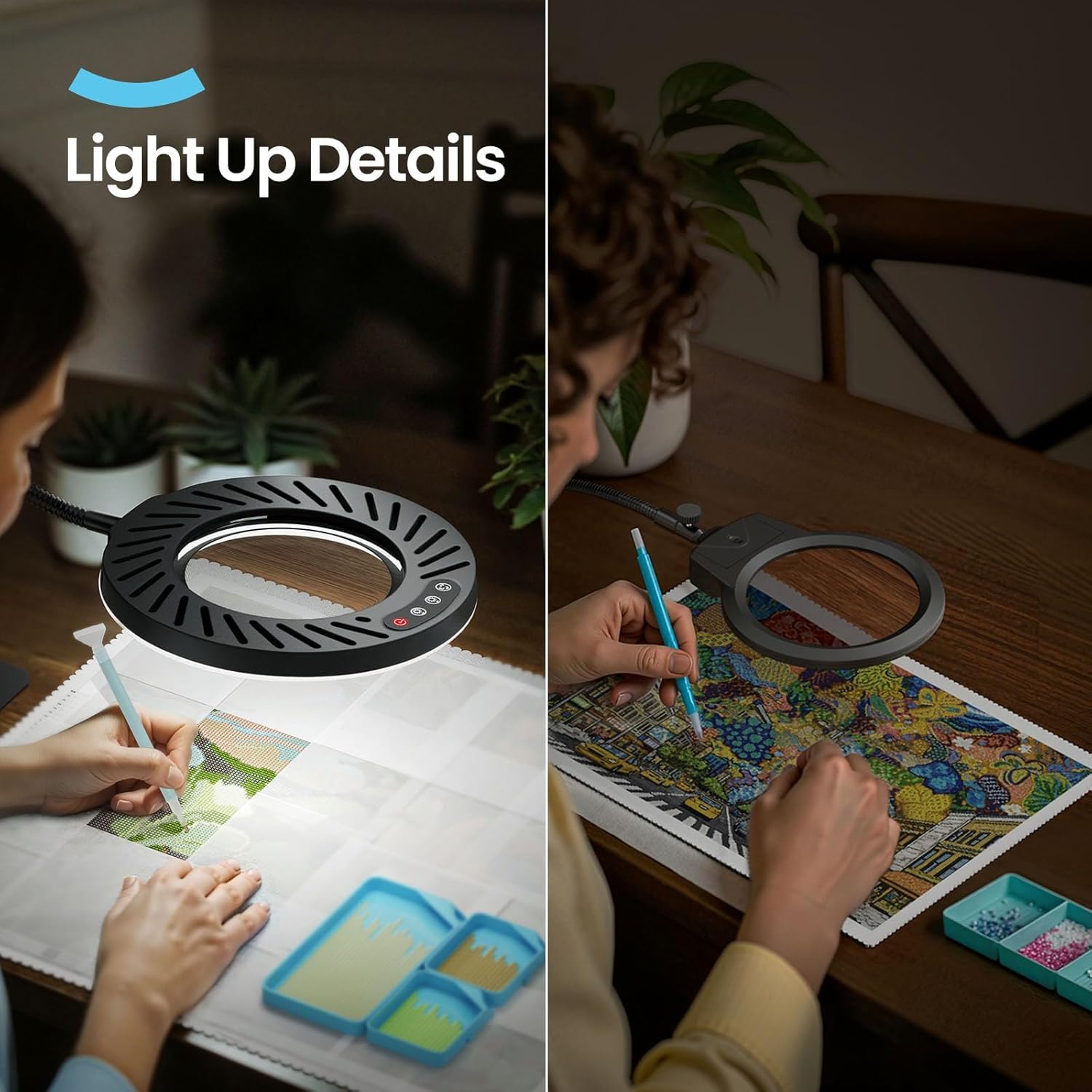 ARTDOT Lupa de 10X con Luz y Base - 144 LEDs, 5 Temperaturas y 9 Niveles de Brillo