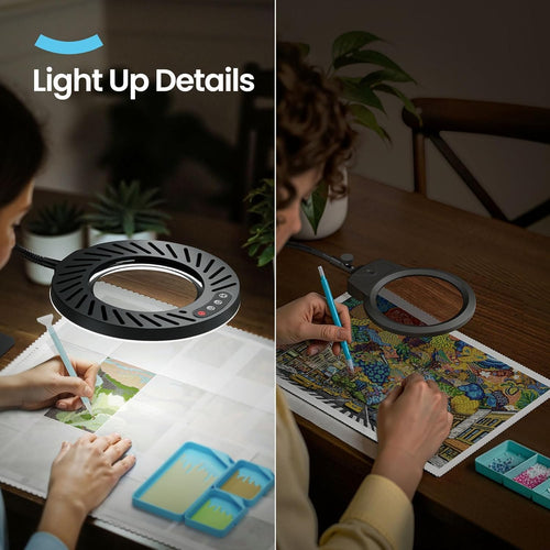 ARTDOT Lupa de 10X con Luz y Base - 144 LEDs, 5 Temperaturas y 9 Niveles de Brillo