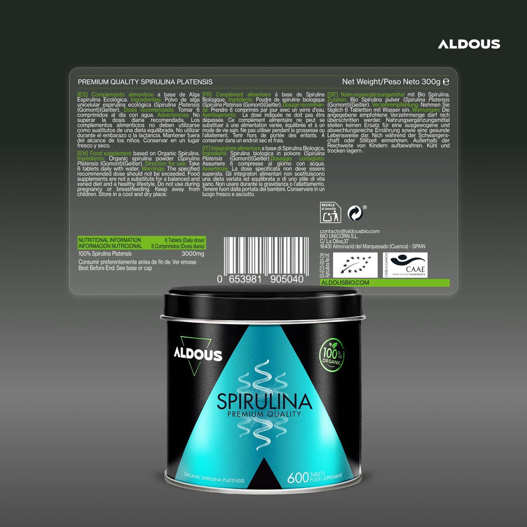 Espirulina Ecológica 600 Comprimidos | Proteína Vegana – Aldous