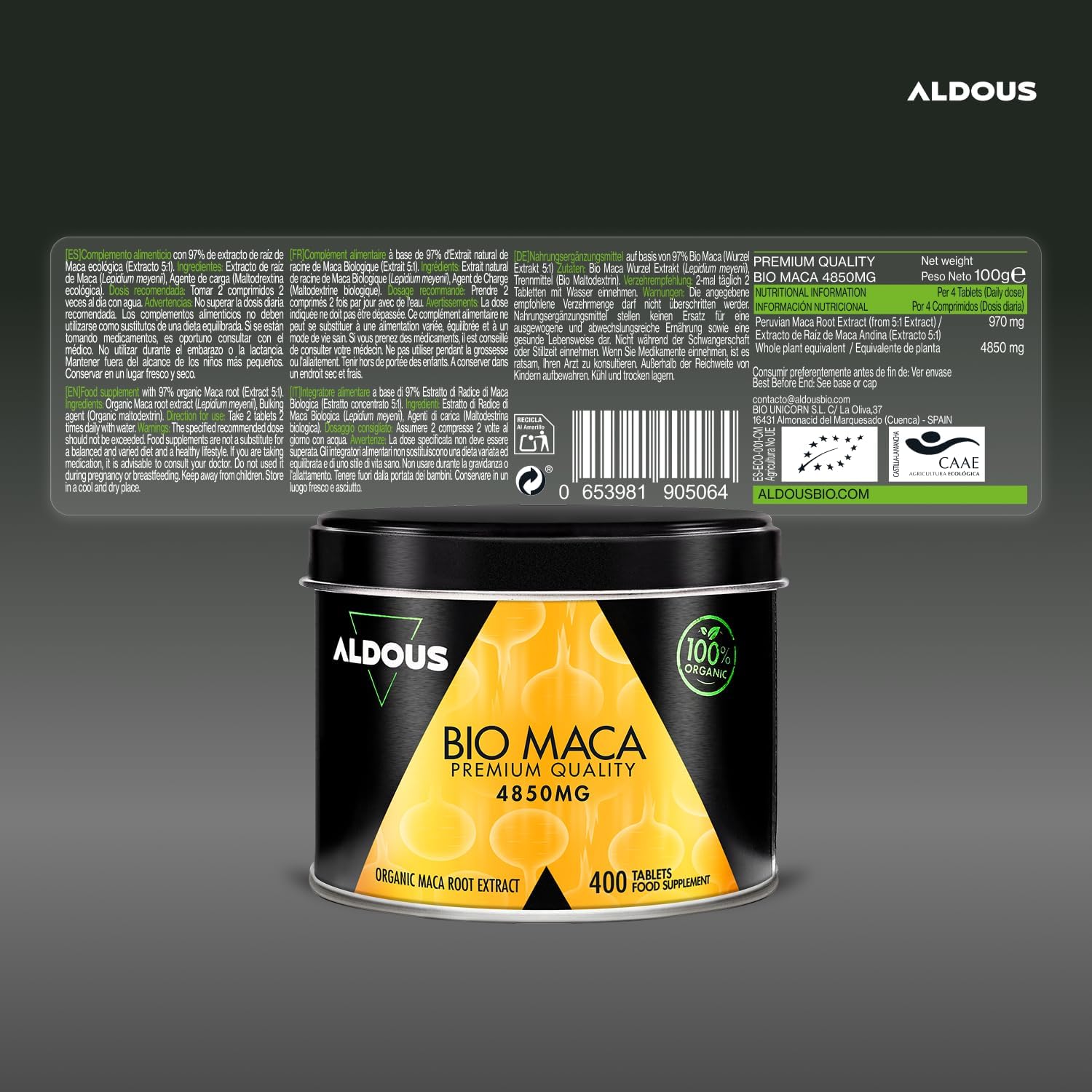 Maca Peruana Ecológica 4850mg | Energía y Vitalidad – Aldous