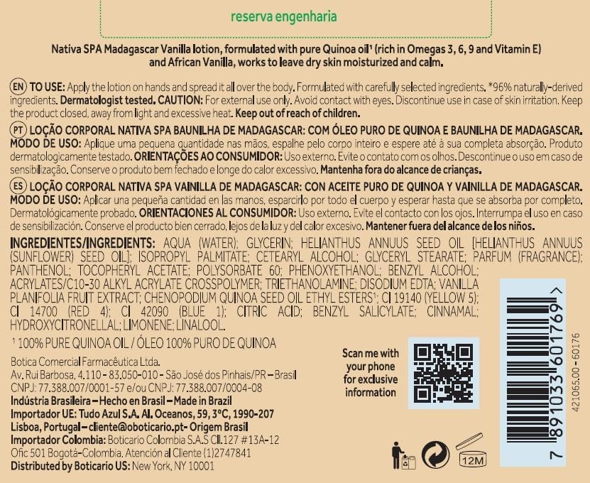 O Boticário Nativa SPA Vainilla de Madagascar Set Crema Hidratante 400ml + Aceite Corporal 200ml
