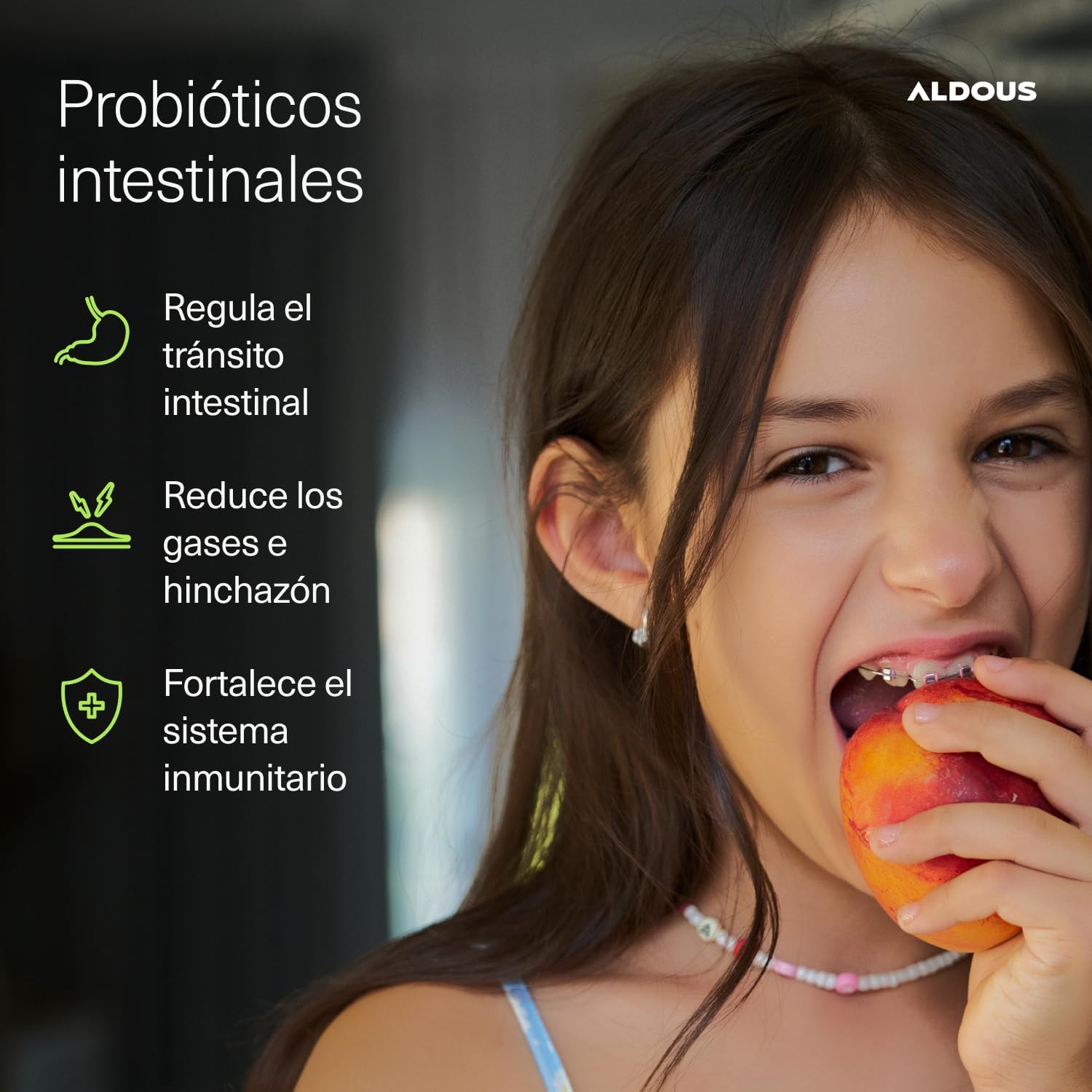 ALDOUS Chuches Probióticos Niños - 120 Gummies sabor natural Cereza - Flora intestinal, Gases e Hinchazón - Bifidobacterium, Lactobacillus, Vitamina C, B3, B5, B6