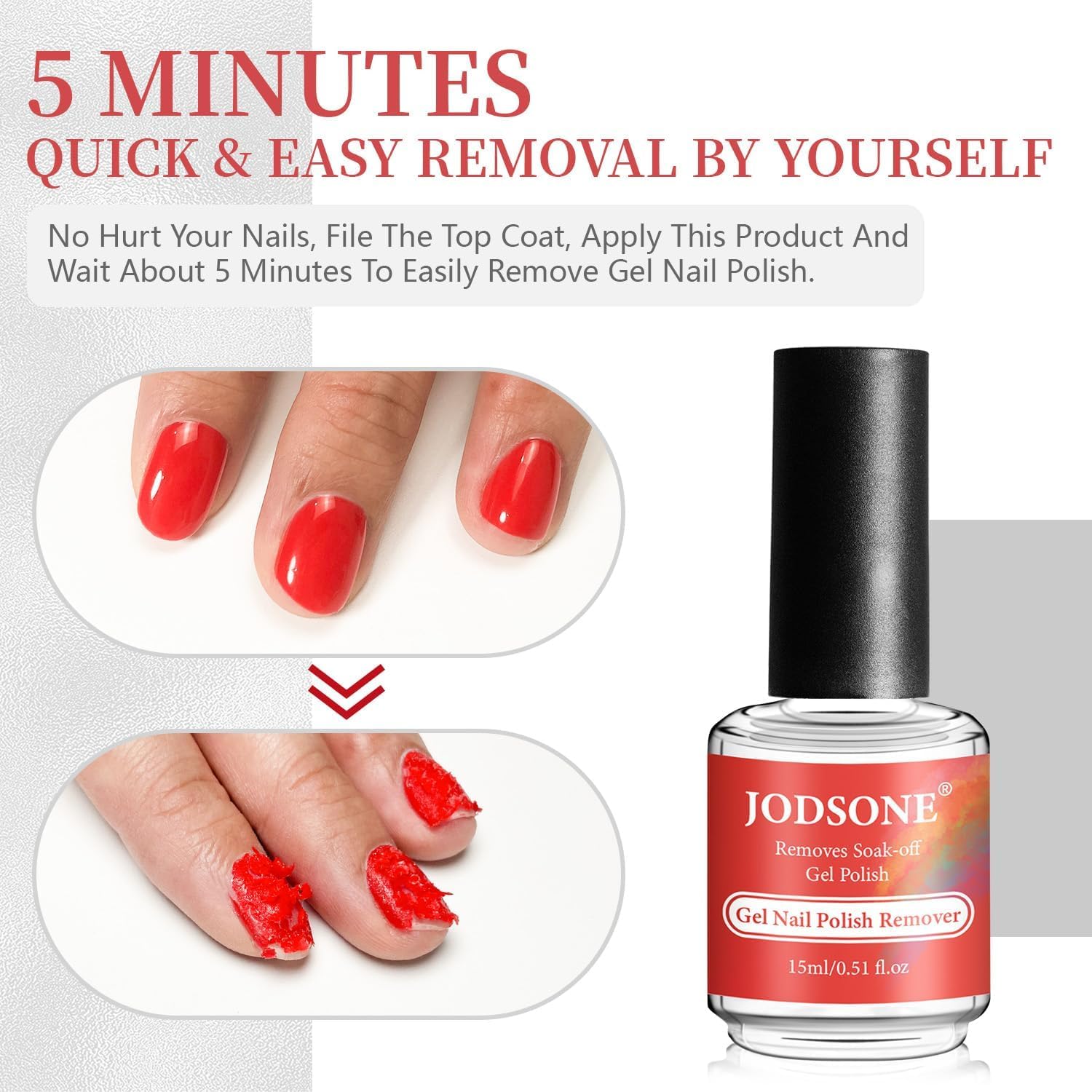 JODSONE Quitaesmalte en Gel Semipermanente 15ml - Retira en 3-5 Minutos