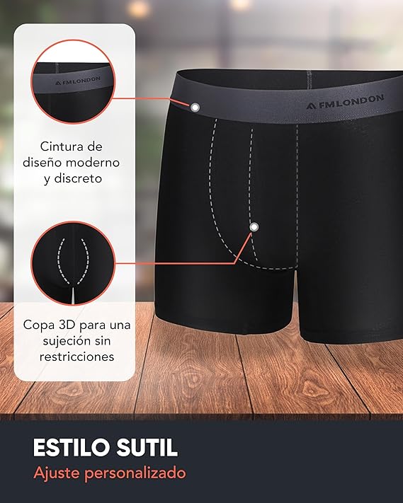 FM London Pack de 7 Boxer Briefs para Hombre - Algodón Suave, Transpirable y Elastico
