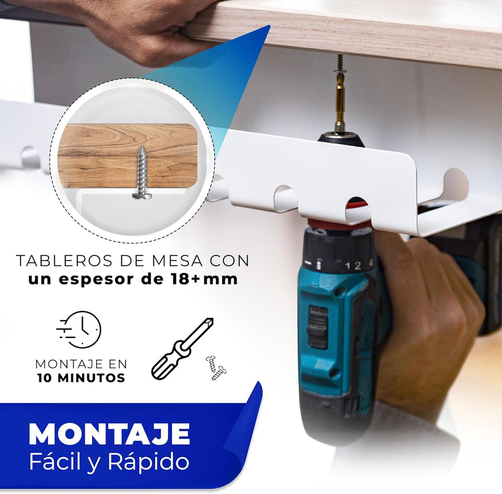 HOMEPROTEK Bandeja Organizador Cables Escritorio - Kit Completo Gestion de Cables Blanco