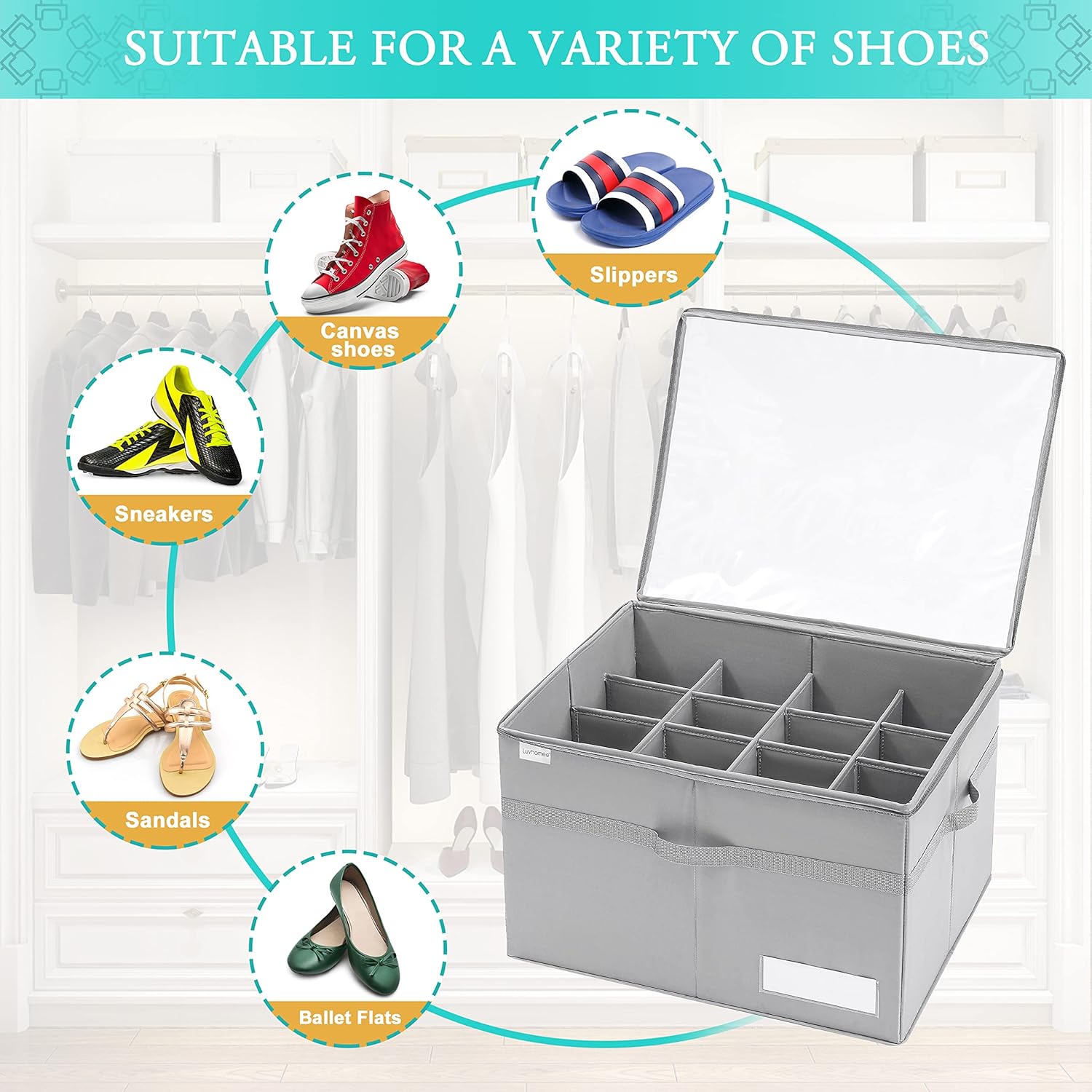 LUVHOMEE Organizador de Zapatos para Armario - 16 Pares, Caja Transparente con Cremallera