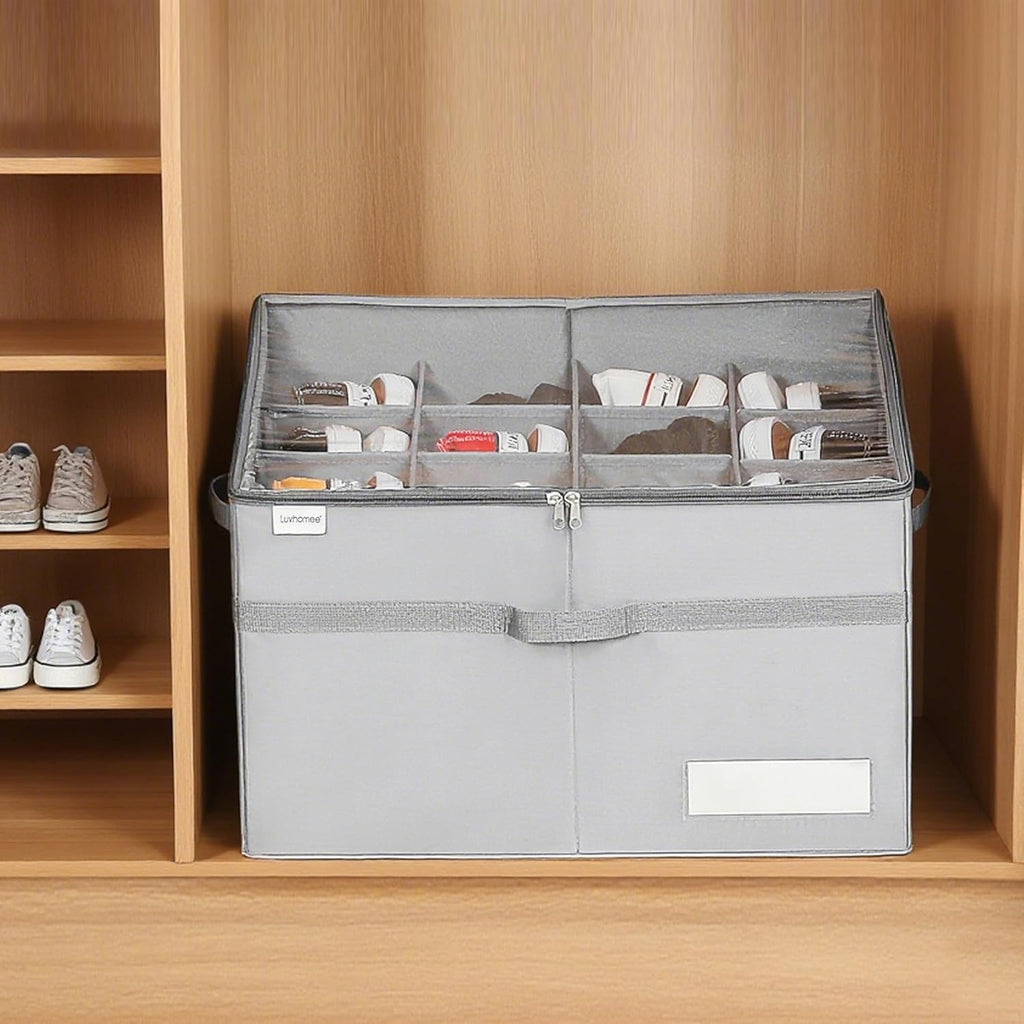 LUVHOMEE Organizador de Zapatos para Armario - 16 Pares, Caja Transparente con Cremallera