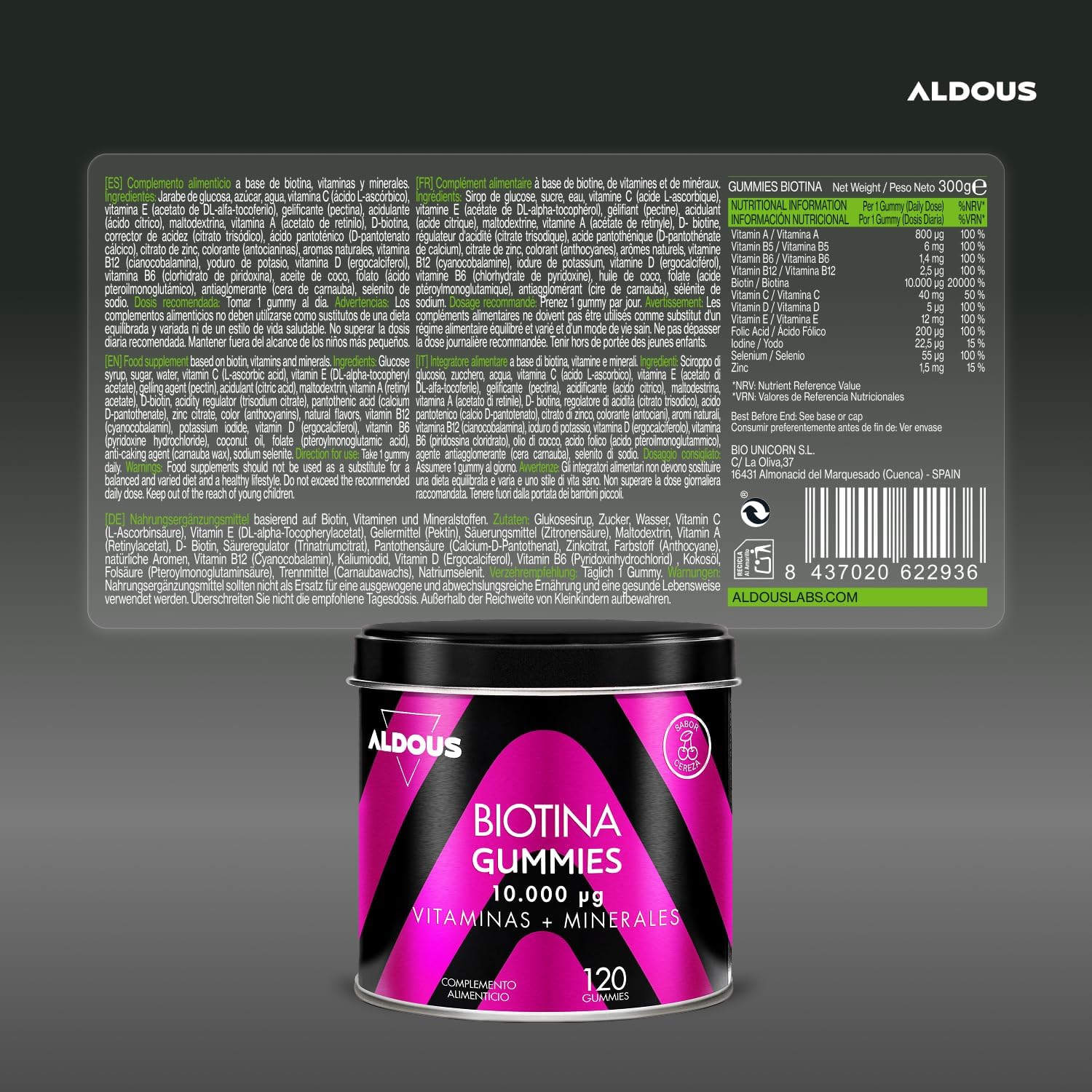 Biotina Gummies 10.000 mcg | Cabello, Piel y Uñas – Aldous