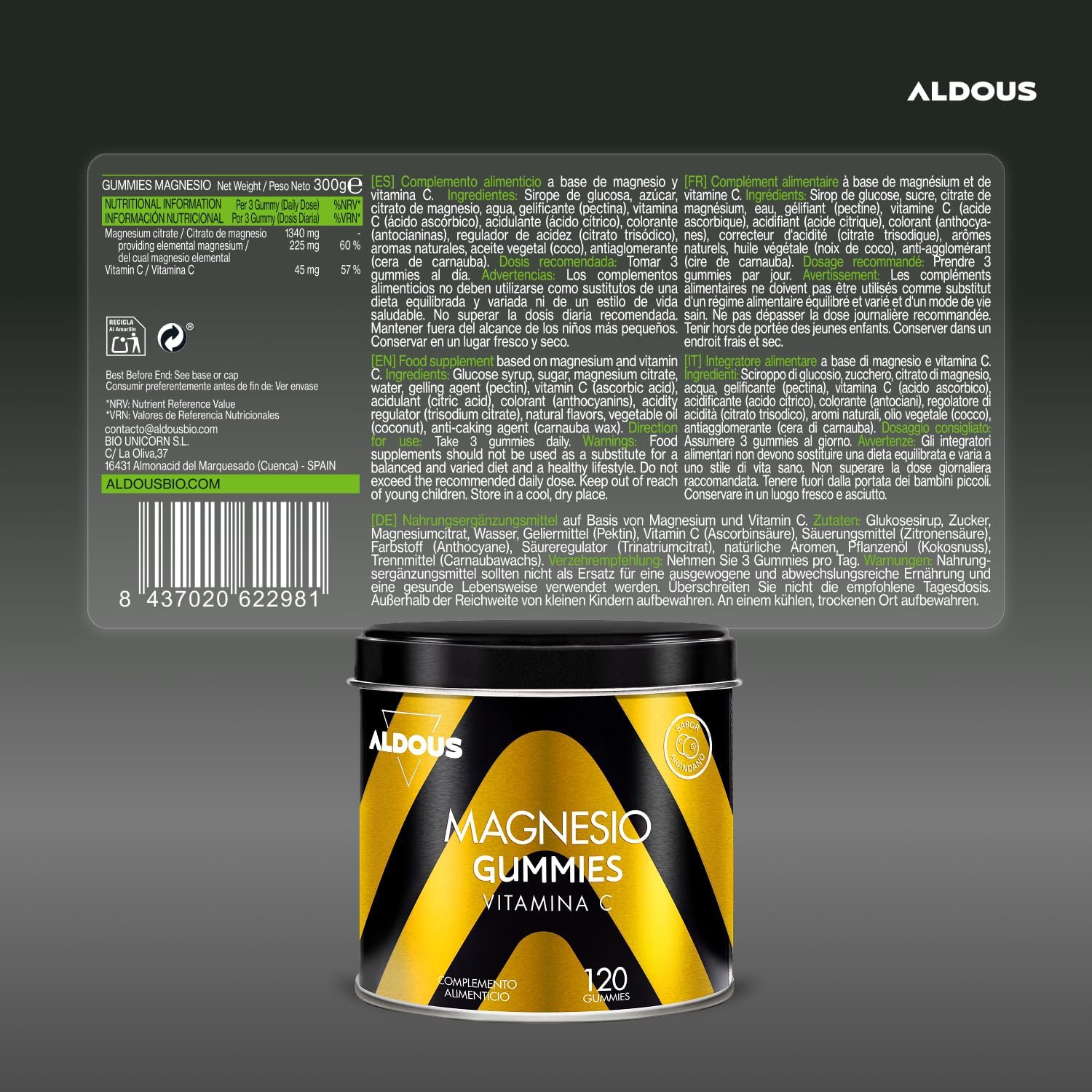 Citrato de Magnesio Gominolas + Vitamina C | Músculos – Aldous