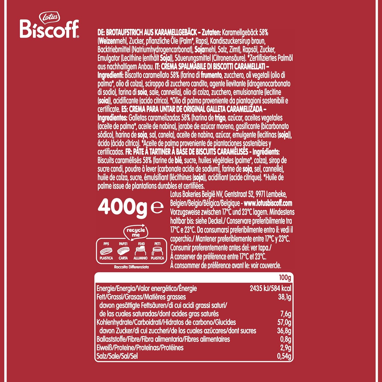 Crema de Galleta Lotus Biscoff 400 g – Sabor Caramelizado Original