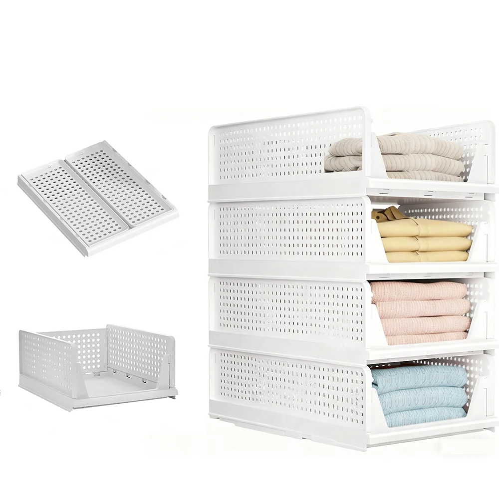 1pcs Foldable Wardrobe Storage Organizers Stackable Plastic Cupboard Baskets Clothes Storage Boxes Drawers Organizer