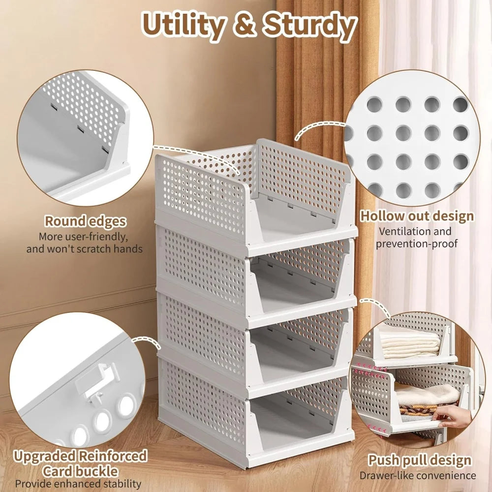 1pcs Foldable Wardrobe Storage Organizers Stackable Plastic Cupboard Baskets Clothes Storage Boxes Drawers Organizer