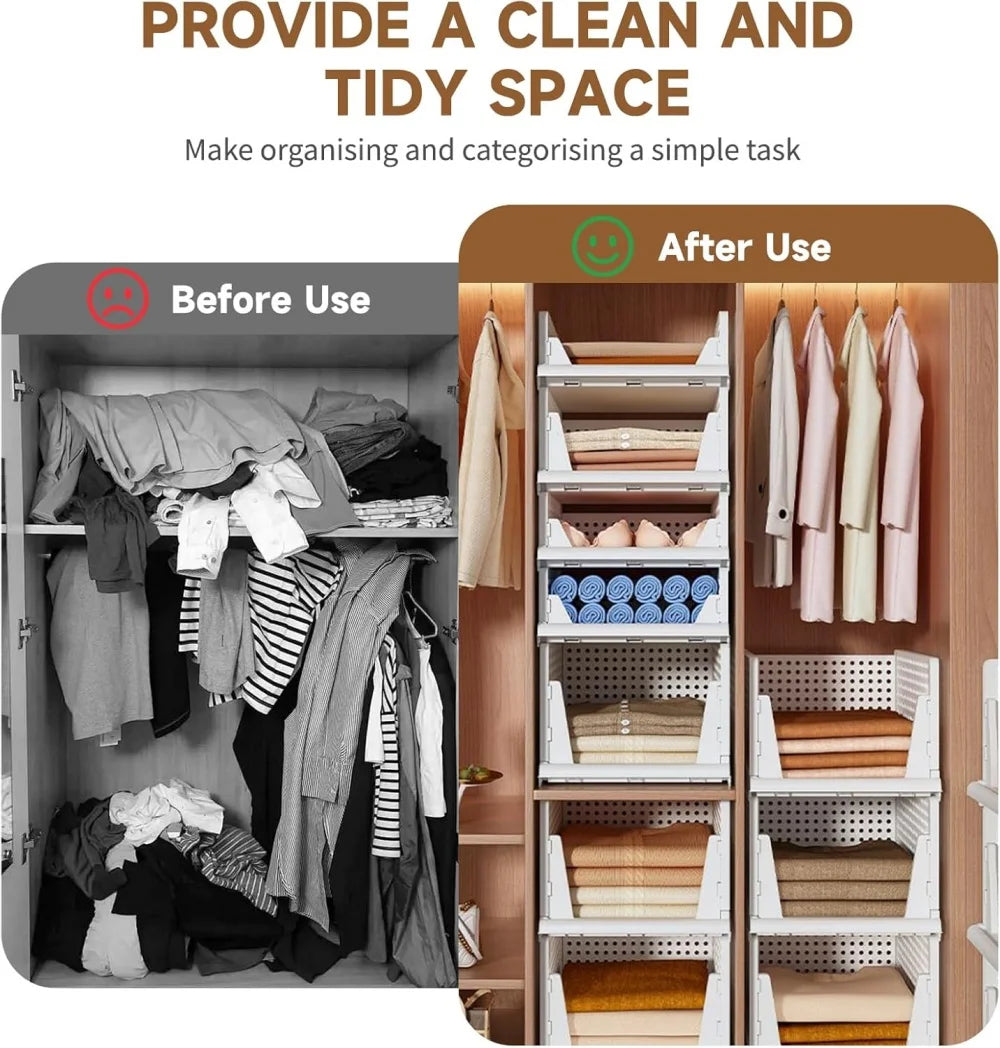 1pcs Foldable Wardrobe Storage Organizers Stackable Plastic Cupboard Baskets Clothes Storage Boxes Drawers Organizer