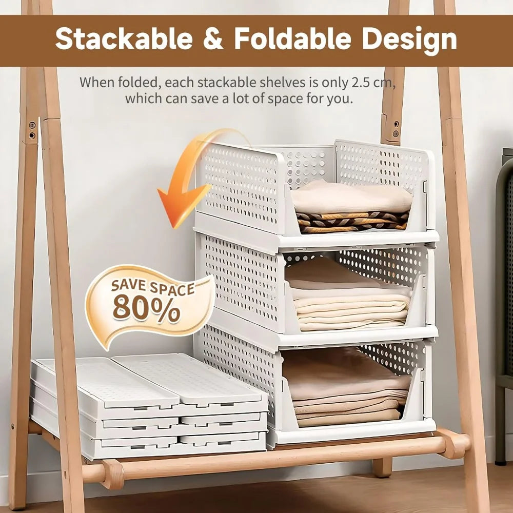 1pcs Foldable Wardrobe Storage Organizers Stackable Plastic Cupboard Baskets Clothes Storage Boxes Drawers Organizer