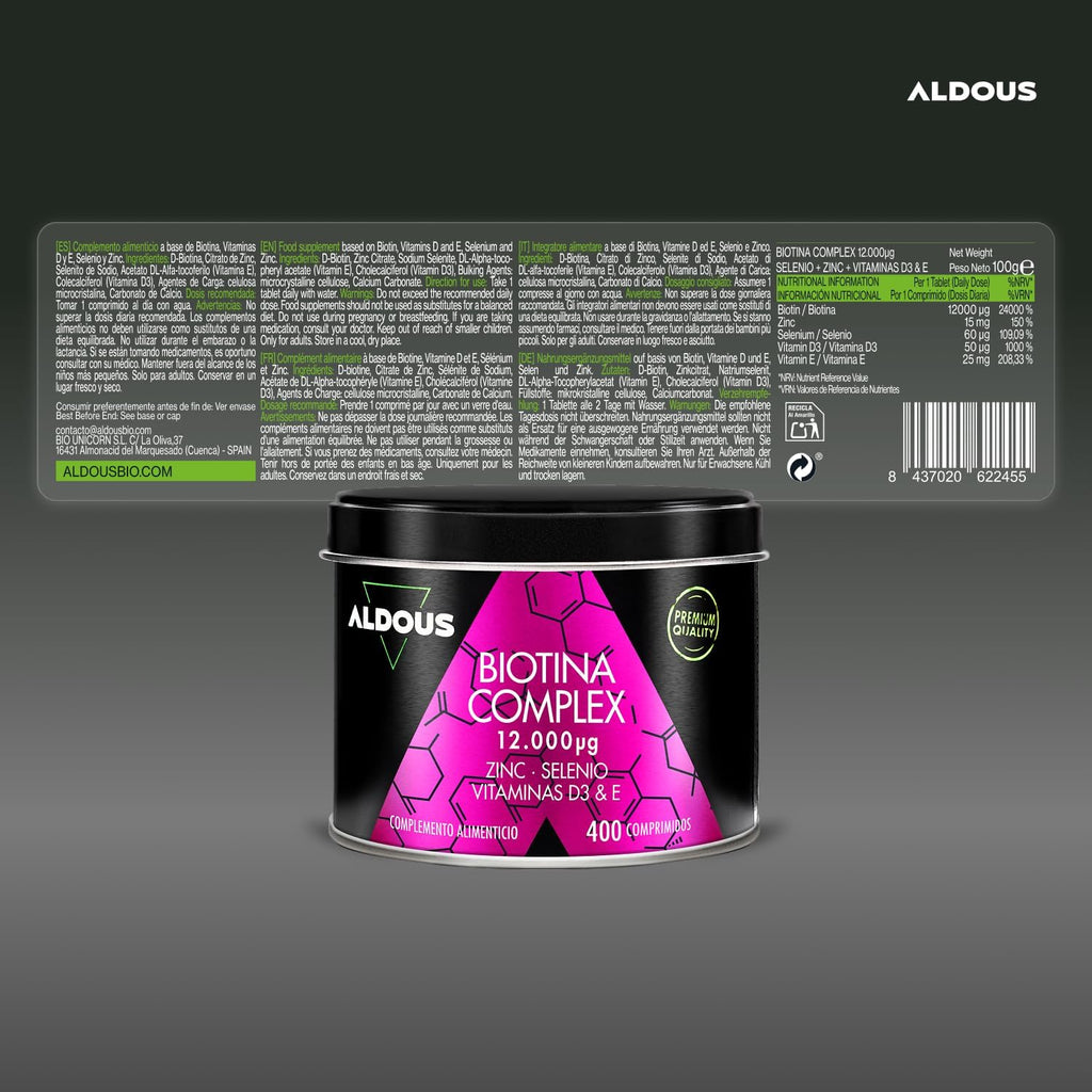 Biotina + Zinc + Selenio | Cabello, Piel y Uñas – Aldous