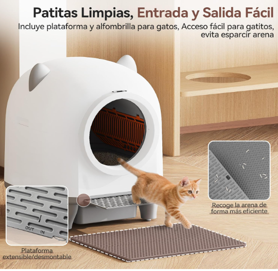 Devoko Arenero Autolimpiable para Gatos XXL 90L con Control App